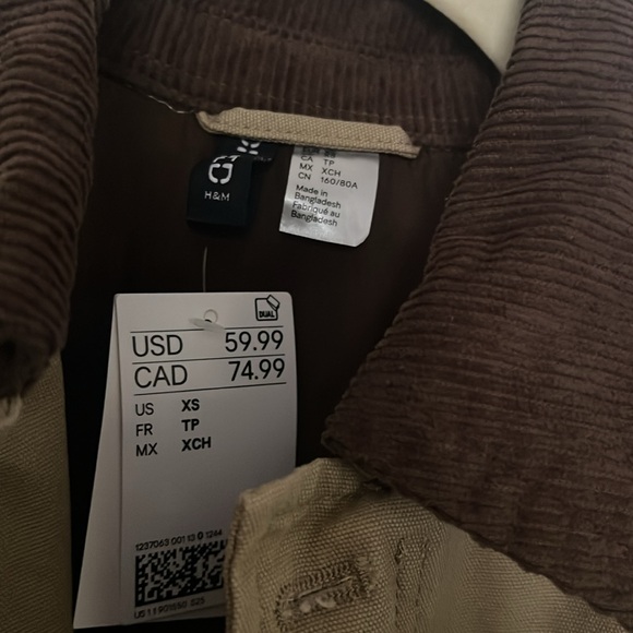 NWT H&M oversized canvas jacket beige brown chore barn jacket size XS and Small - Picture 10 of 13